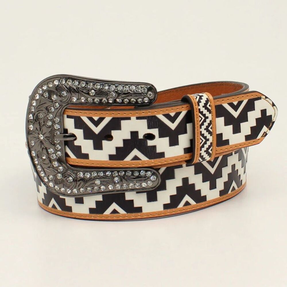 Angel Ranch Western Zig Zag Leather Belt Rhinestone Buckle Women’s LARGE NEW